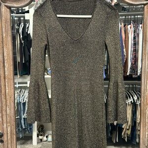 NEW BCBGeneration Long-Sleeve Metallic Knit Dress Gold / SMALL
